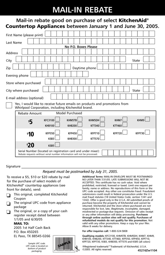 Kitchenaid Online Rebate Form
